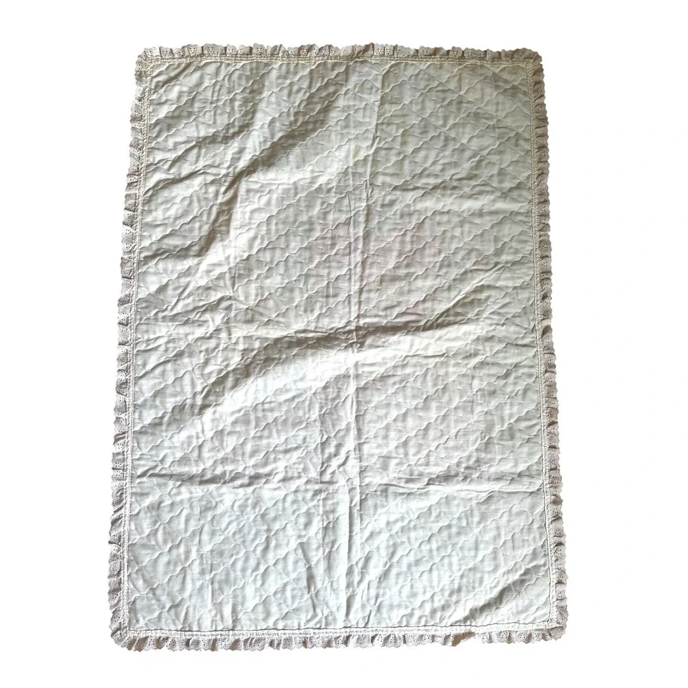 Vintage 80s Strawberry Shortcake Baby Crib Quilt Eyelet Lace 43x33 Retro